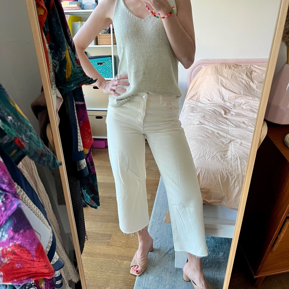 Cream White Wide-Leg Cropped Jeans 100% cotton